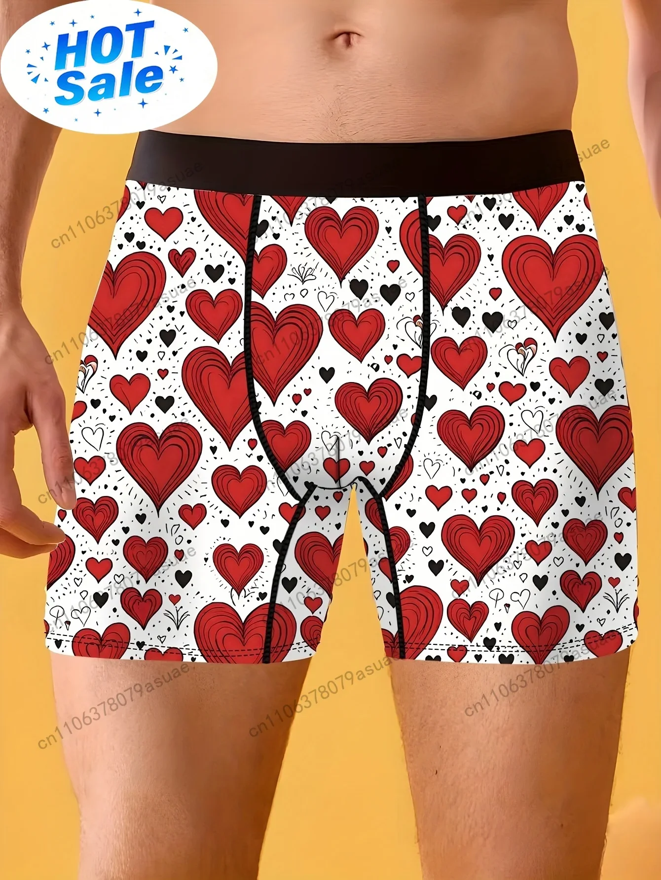 Quick Dry Underwear - 1 Stück Herren-Boxershorts mit Herz-Print -